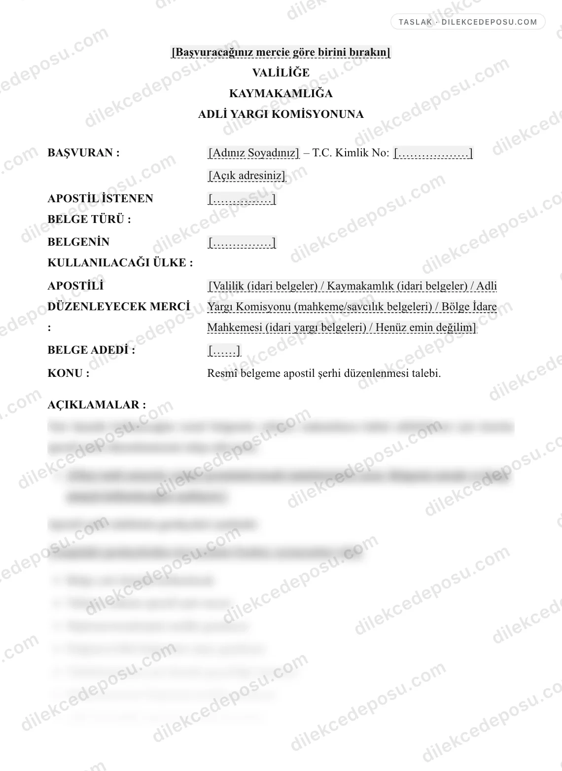Apostil Şerhi Talep Dilekçesi Örneği – taslağın ilk bölümünün önizlemesi