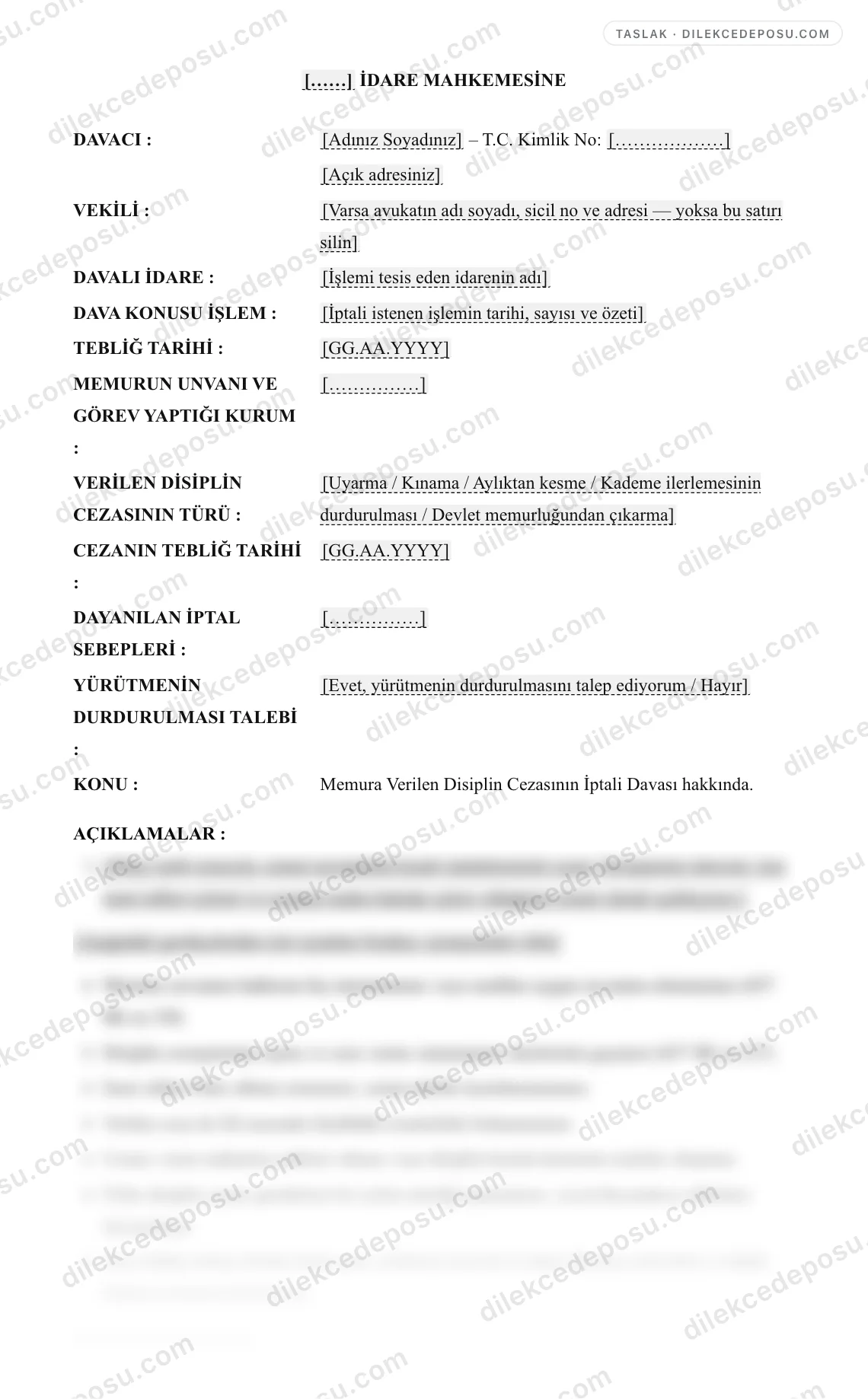 Memura Verilen Disiplin Cezasının İptali Davası Dilekçesi (657) Örneği – taslağın ilk bölümünün önizlemesi